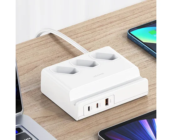 СЗУ Usams US-CC160 P1 65W Super Si Fast Charging USB Extension Socket White