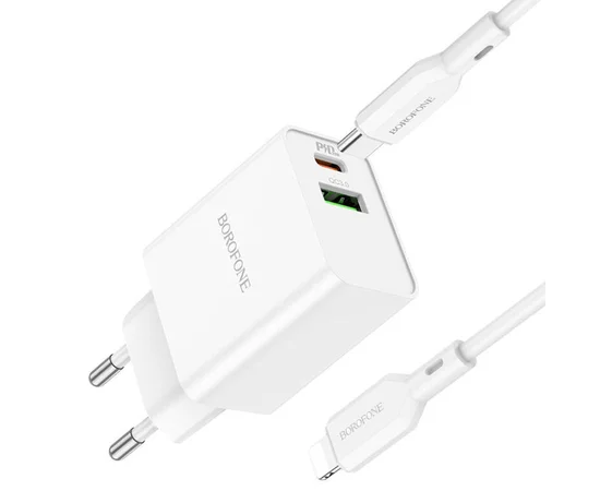 СЗУ Borofone BA69A Resource PD20W+QC3.0 (Type-C to Lighting) White