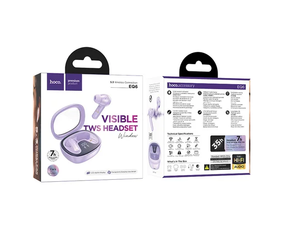 Беспроводные TWS наушники Hoco EQ6 Shadow Purple