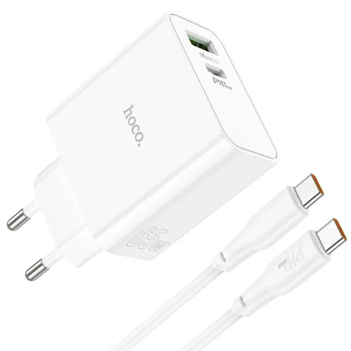 СЗУ Hoco C113A Awesome PD65W (1USB/1Type-C) + Type-C to Type-C White