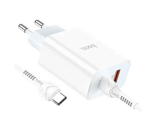 СЗУ HOCO C97A PD20W+QC3.0 (1USB/1Type-C/3A) + Type-C to Type-C Белый