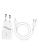 СЗУ HOCO N10 Starter single port PD 20W + Type-C to Lightning Белый
