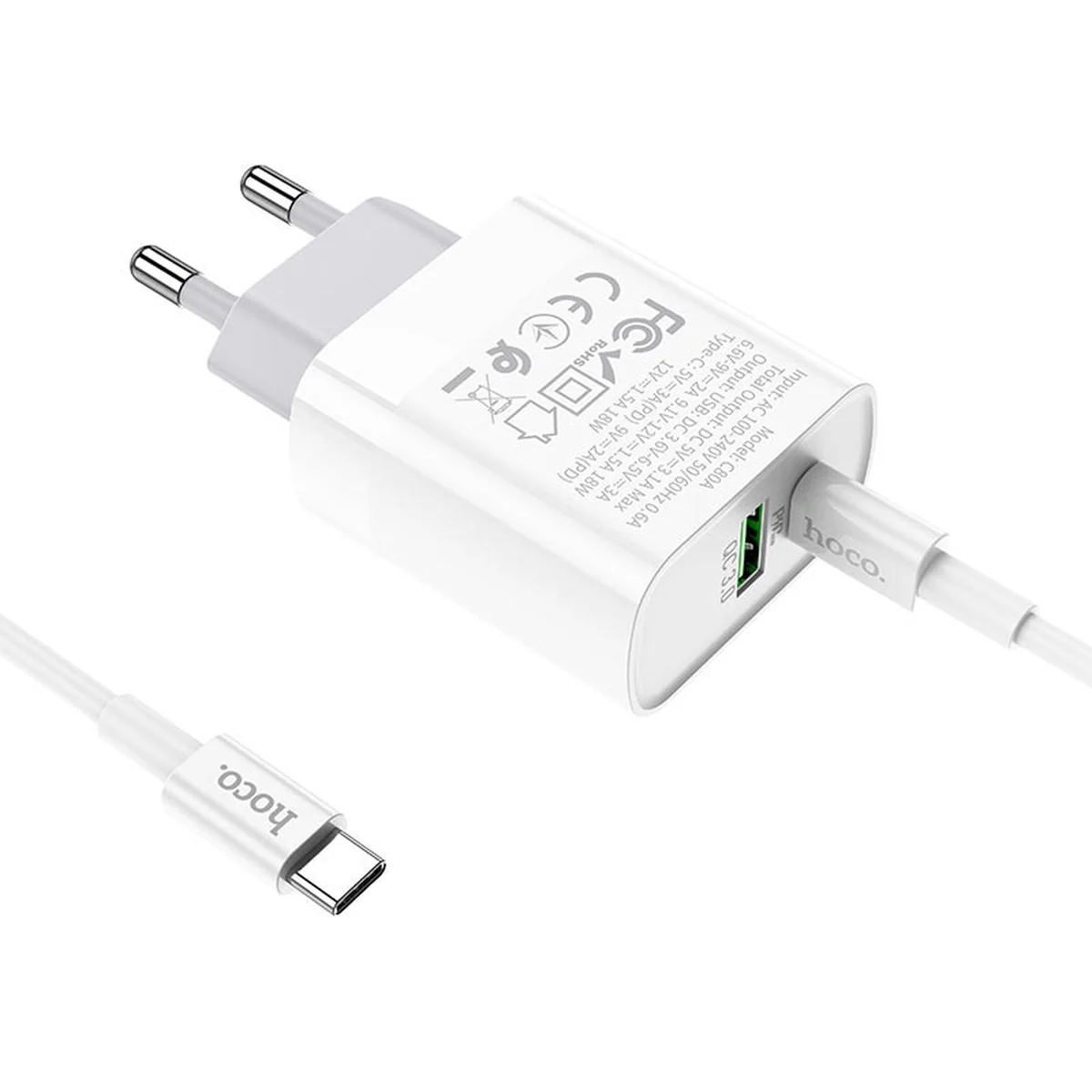 СЗУ HOCO C80A Rapido PD+QC3.0 Type-C + USB + Type-C to Type-C Білий