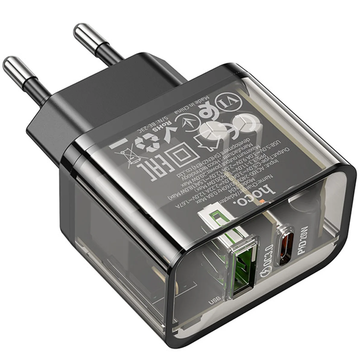 СЗУ Hoco N34 Dazzling PD20W+QC3.0 Transparent black