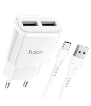 СЗУ HOCO C88A (2USB/2.4A) + Type-C Білий