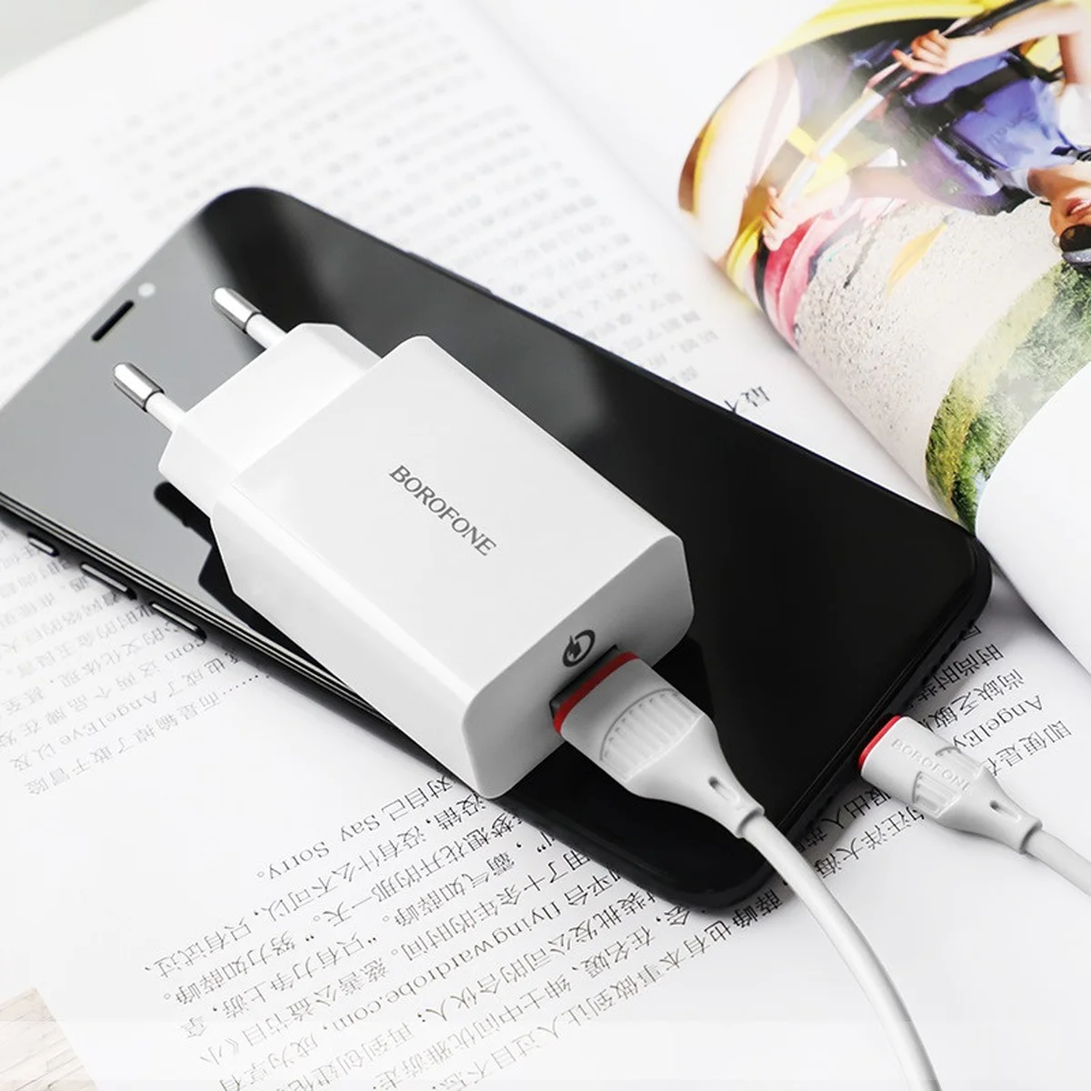 СЗУ Borofone BA21A Long journey QC3.0 (1USB/3A) + MicroUSB Белый