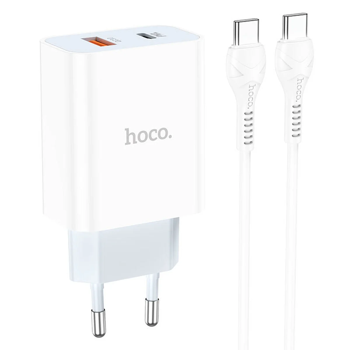 СЗУ HOCO C97A PD20W+QC3.0 (1USB/1Type-C/3A) + Type-C to Type-C Белый