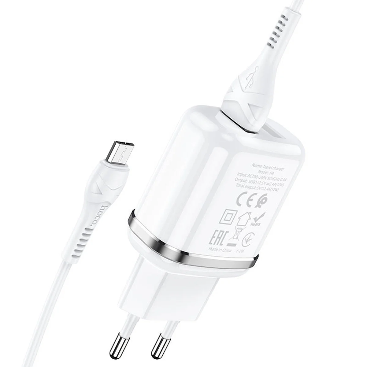 СЗУ Hoco N4 (2USB/2.4A) + MicroUSB Белый