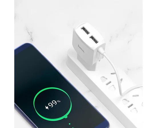СЗУ Hoco C59A (2USB / 2.4A) + Type-C Білий