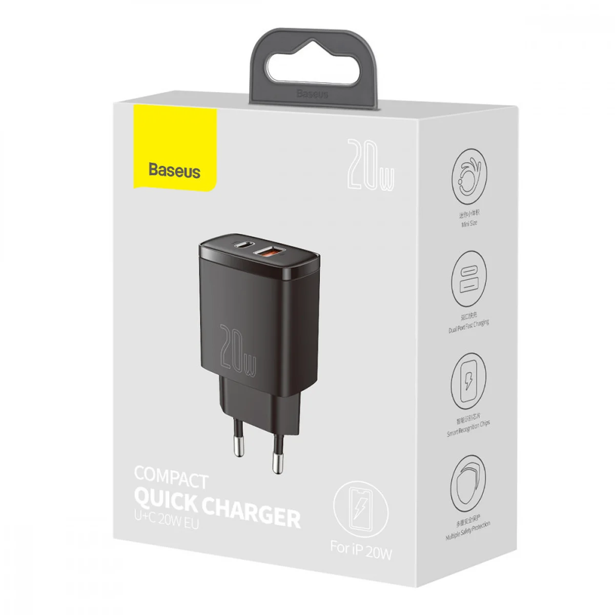 СЗУ Baseus Compact Quick Charger 20W QC+ PD (Type-C + 1USB) (CCXJ-B) Black