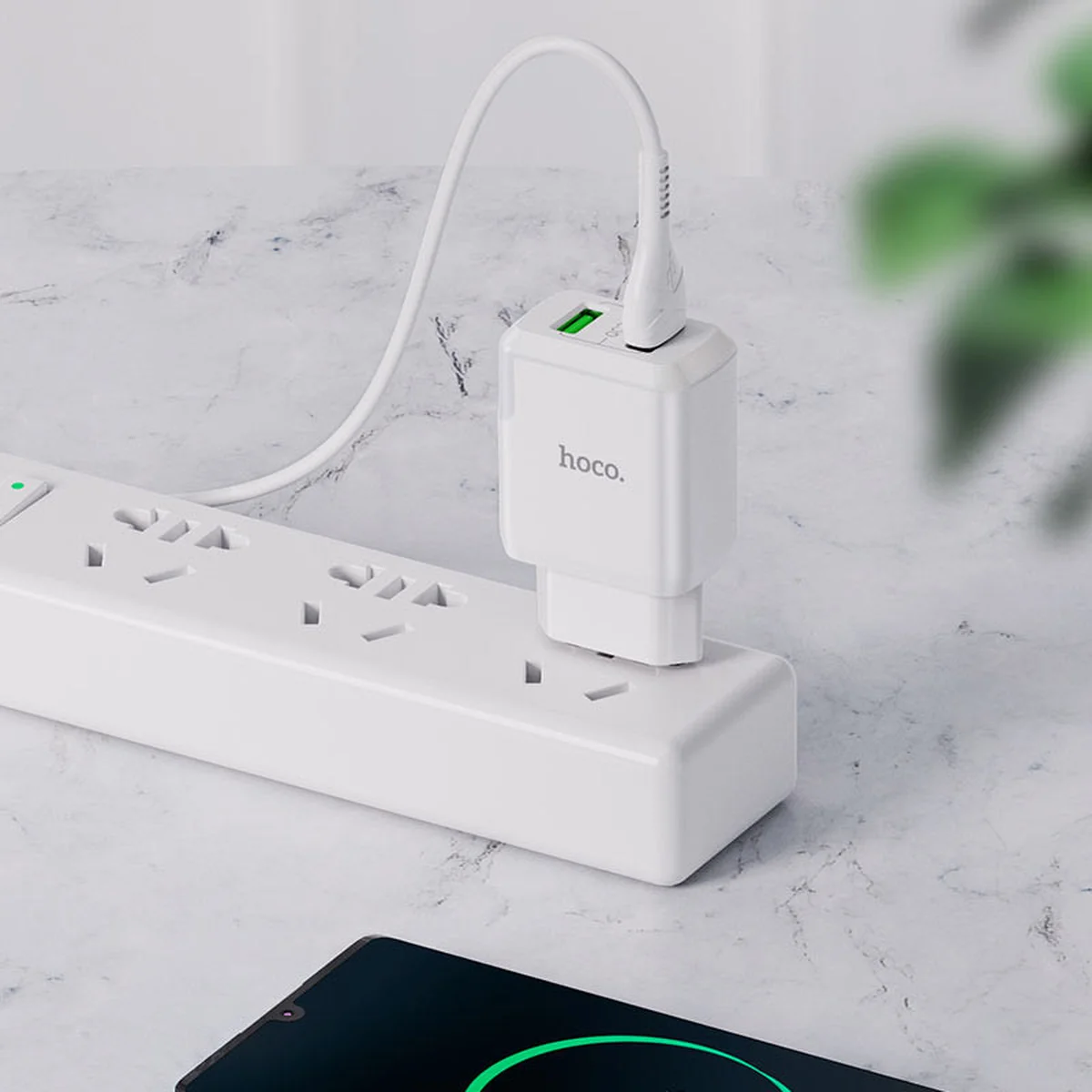 СЗУ HOCO N6 QC3.0 (2USB/3A) + USB - Type-C Білий