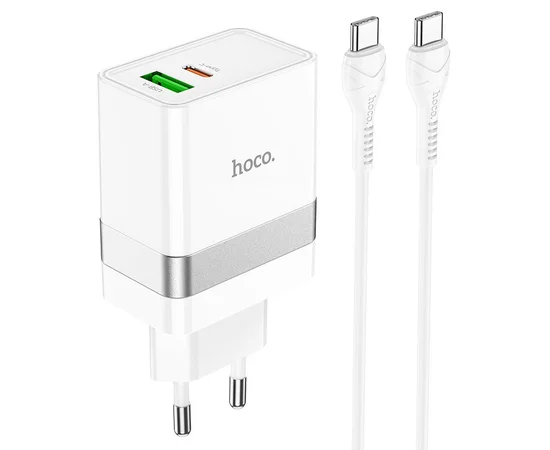 СЗУ Hoco N21 Topspeed PD30W+QC3.0 (1USB/1Type-C/3A) + Type-C + Type-C White