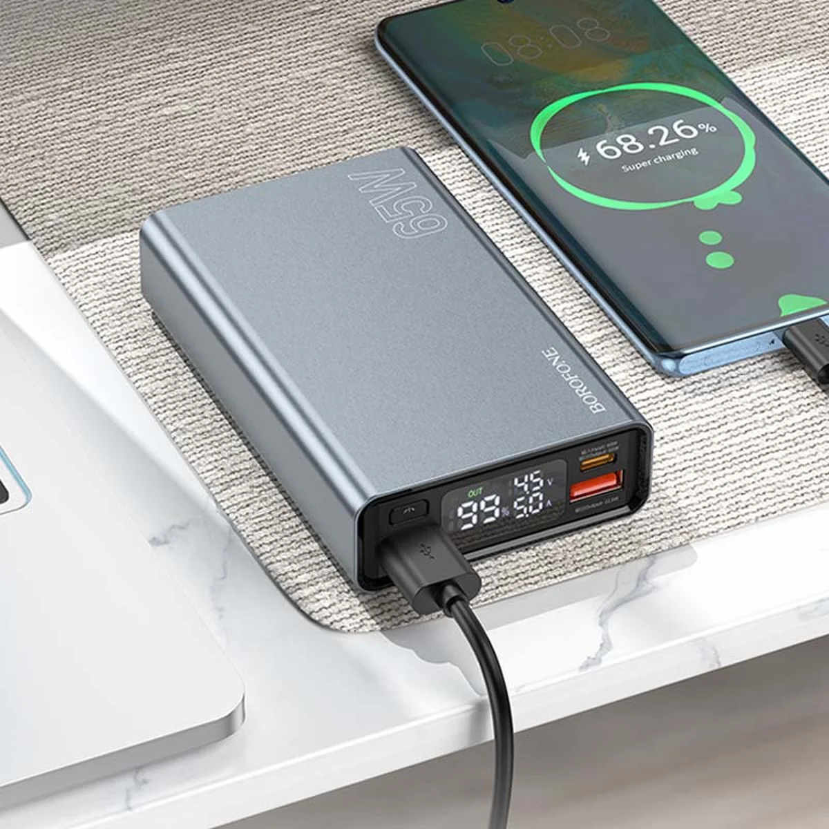 Портативний зарядний пристрій Power Bank BOROFONE BJ40 Happy way 65W 15 000 mAh Metal gray