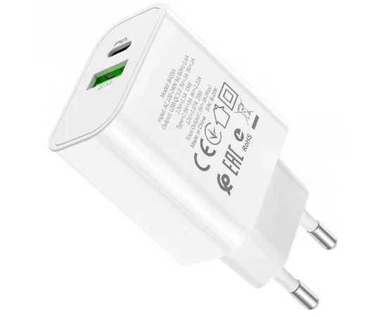 СЗУ Borofone BA55A PD20W+QC3.0 (1USB/1Type-C/3A) Белый