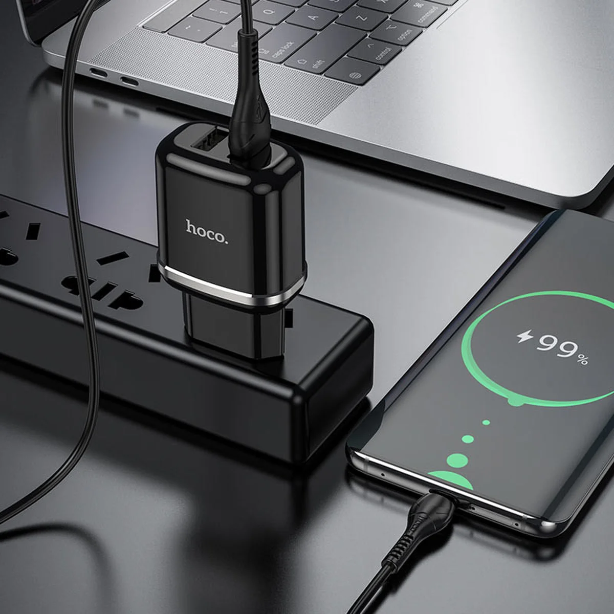 СЗУ Hoco N4 (2USB/2.4A) + MicroUSB Чорний