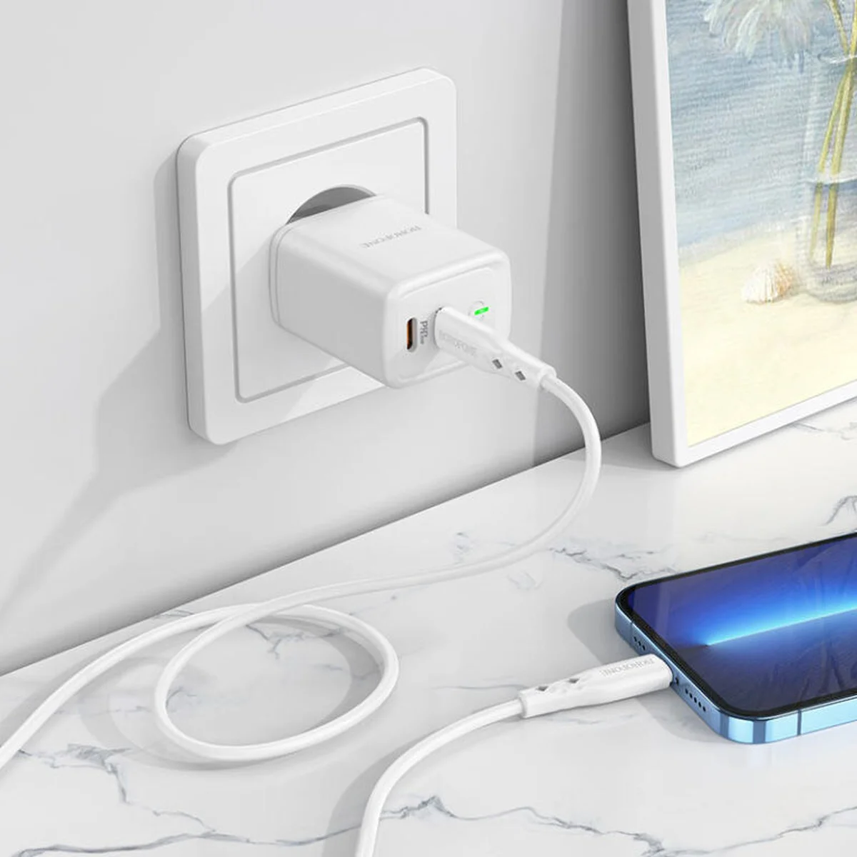 СЗУ Borofone BN9 PD35W (2Type-C) + Type-C to Lightning White