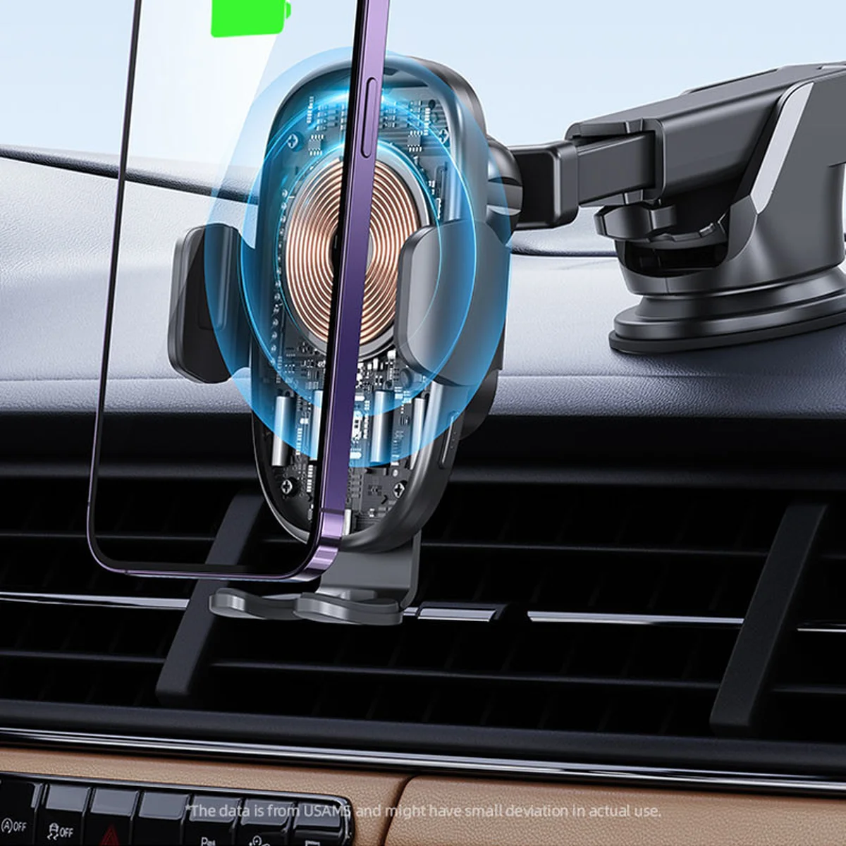 Автодержатель с БЗУ Usams US-CD187 15W with Colorful Light Black