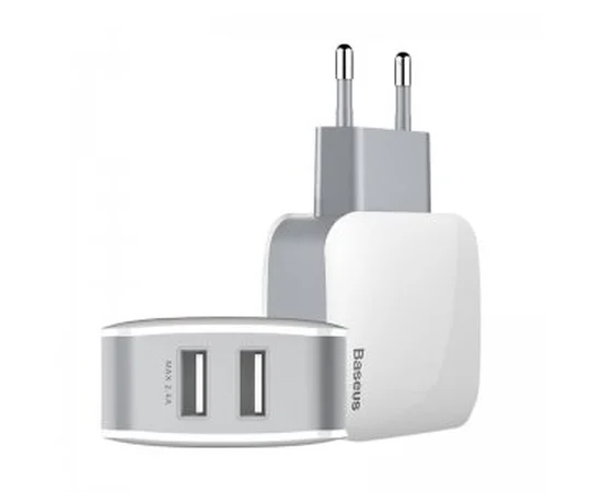 СЗУ Baseus Letour Charger EU (2USB 2.4A) Белый / Серый