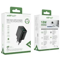 СЗУ Acefast A33 QC18W (USB-A+USB-A) dual port Black