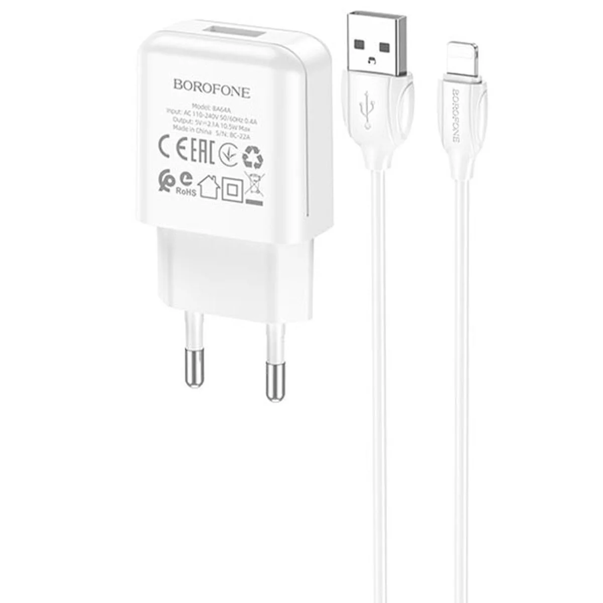 СЗУ Borofone BA64A Single port + Lightning Білий