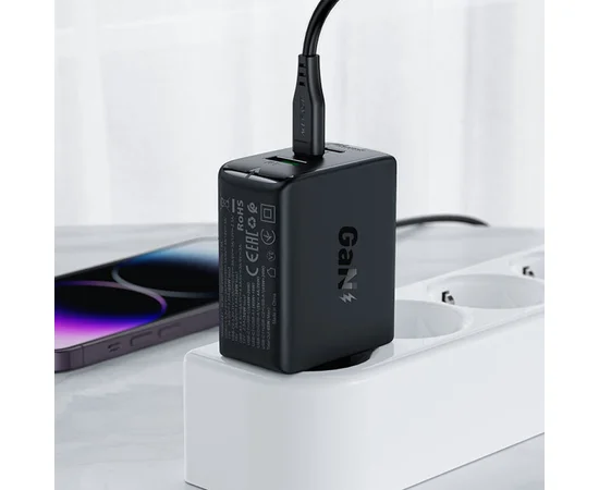 СЗУ Acefast A41 PD65W GaN (2*USB-C+USB-A) Black