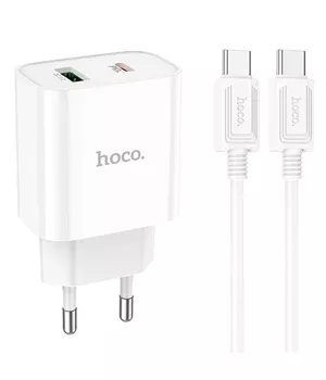 СЗУ HOCO C80A Plus Rapido PD20W+QC3.0 (1Type-C/1USB) + Type-C to Type-C White