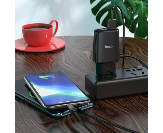 СЗУ HOCO C82A Real power dual port cable charger (for Lightning) (EU) Чорний