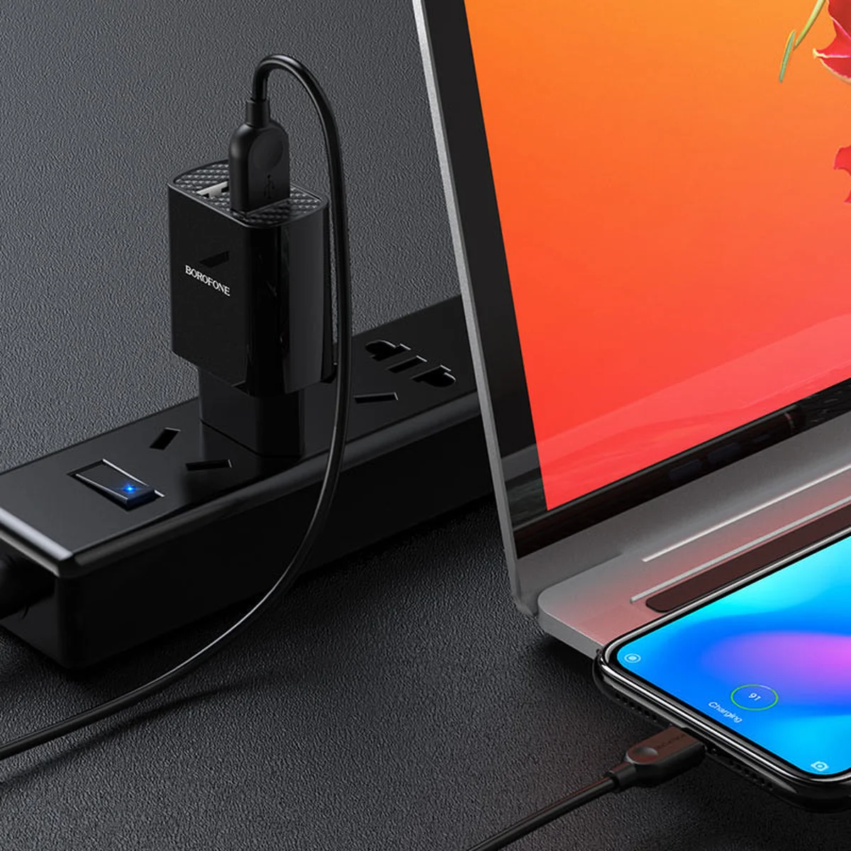 СЗУ Borofone BA53A Powerway (2USB/2.1A) + Type-C Чорний