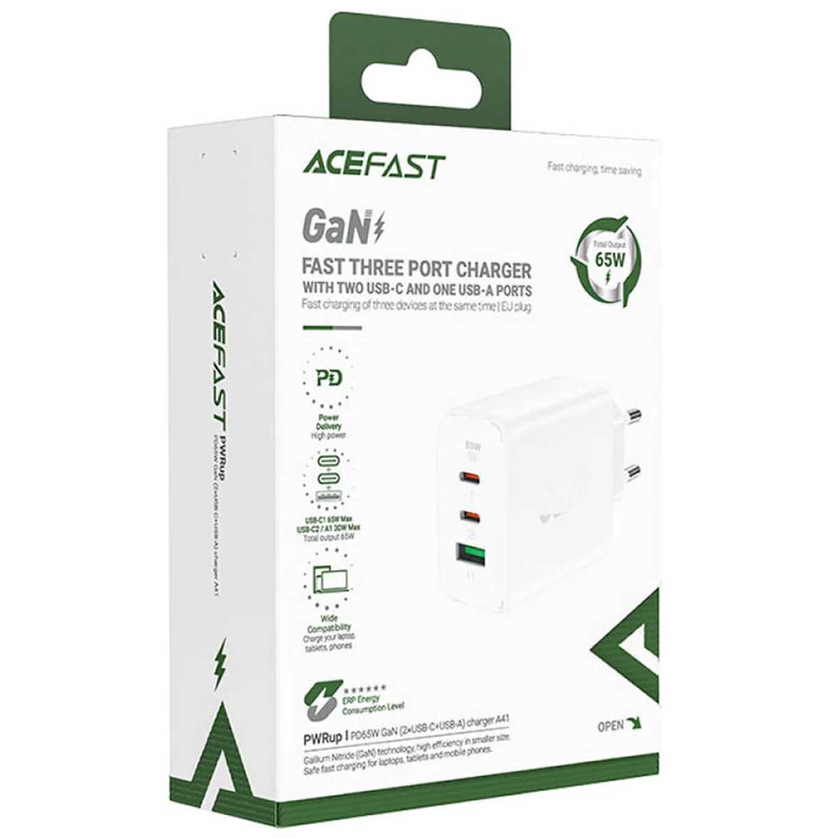 СЗУ Acefast A41 PD65W GaN (2*USB-C+USB-A) White