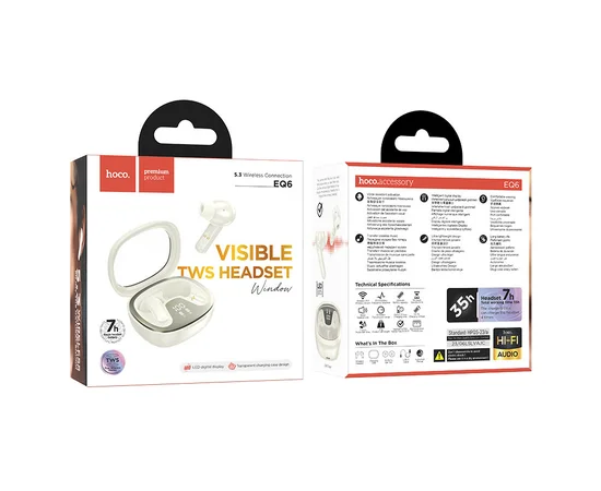 Беспроводные TWS наушники Hoco EQ6 Shadow Milky White
