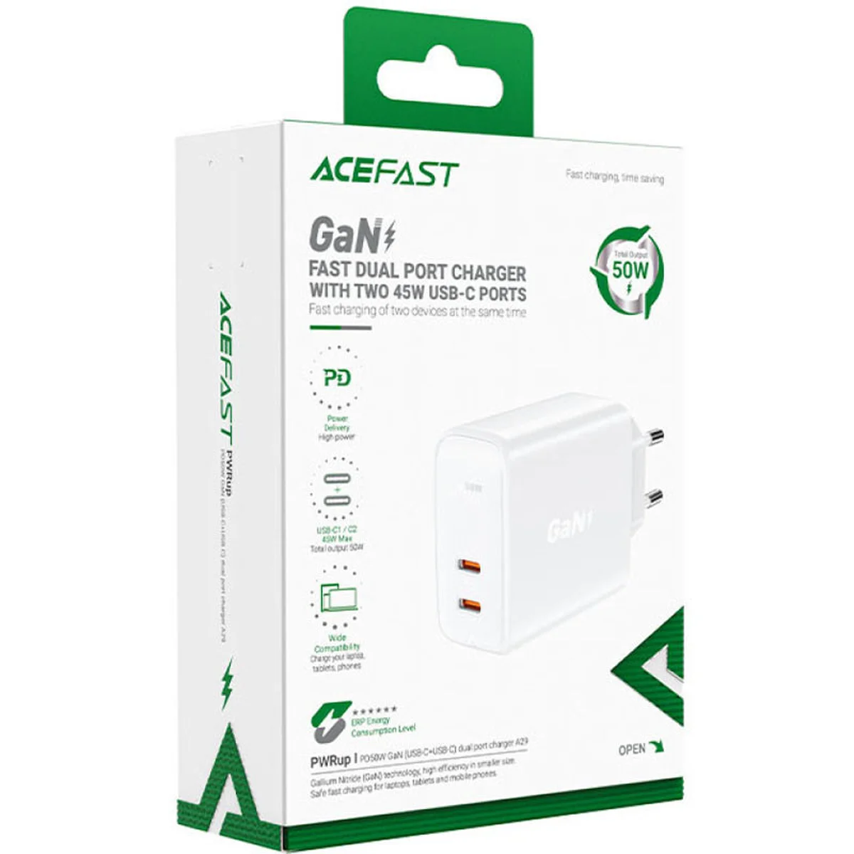 СЗУ Acefast A29 PD50W GaN (USB-C+USB-C) dual port White