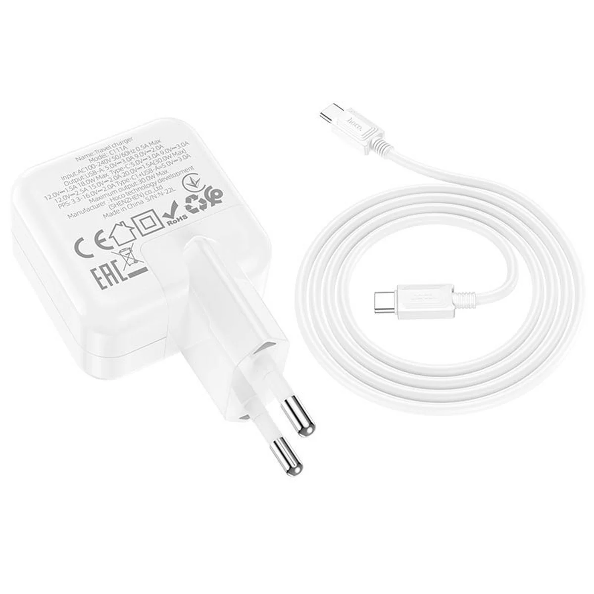 СЗУ Hoco C111A PD 30W+QC3.0 Type-C to Type-C White