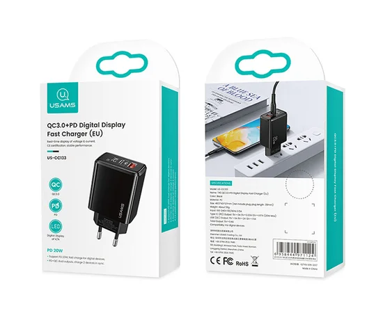 СЗУ Usams US-CC133 T40 QC3.0 + PD 20W Чорний