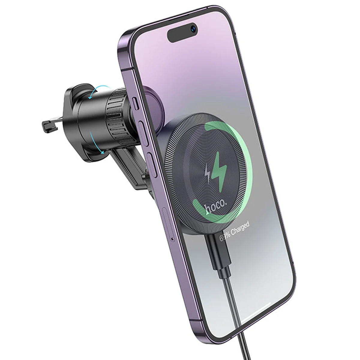 Автоутримувач із БЗУ Hoco HW6 Vision metal magnetic (air outlet) Black / Metal gray