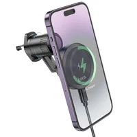 Автоутримувач із БЗУ Hoco HW6 Vision metal magnetic (air outlet) Black / Metal gray