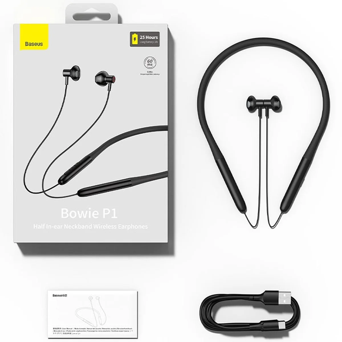 Бездротові навушники Baseus Bowie P1 Half In-ear Neckband Wireless Earphones (NGPB000) Black