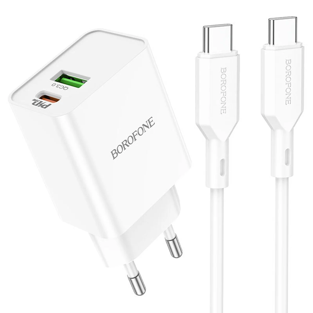 СЗУ Borofone BA69A Resource PD20W+QC3.0 (Type-C to Type-C) White