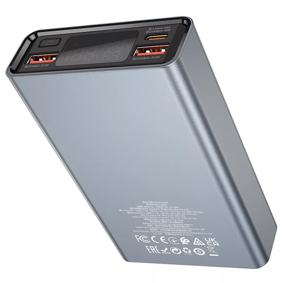 Портативний зарядний пристрій Power Bank BOROFONE BJ40 Happy way 65W 15 000 mAh Metal gray