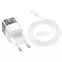 СЗУ Hoco C131A Platium PD30W+QC3.0 + Type-C to Type-C Transparent black