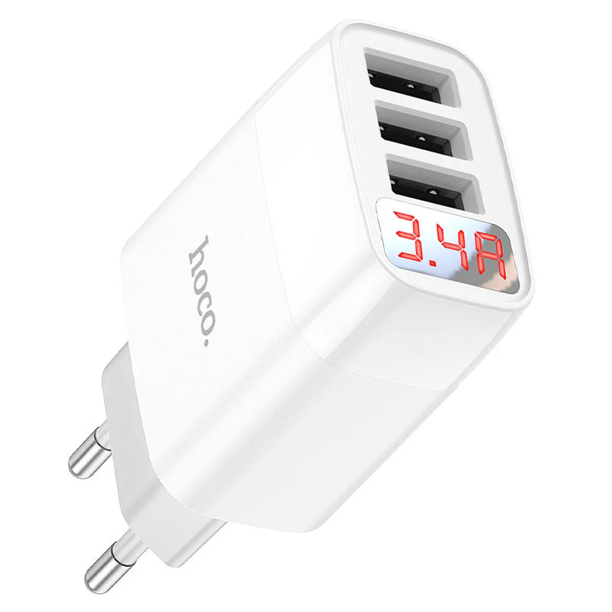 СЗУ Hoco C93A Ease charge 3-port digital display charger Белый