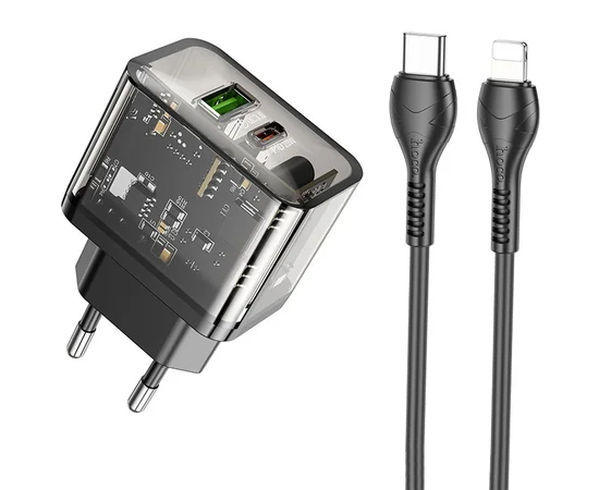 СЗУ Hoco N34 Dazzling PD20W+QC3.0 + Type-C to Lightning Transparent black