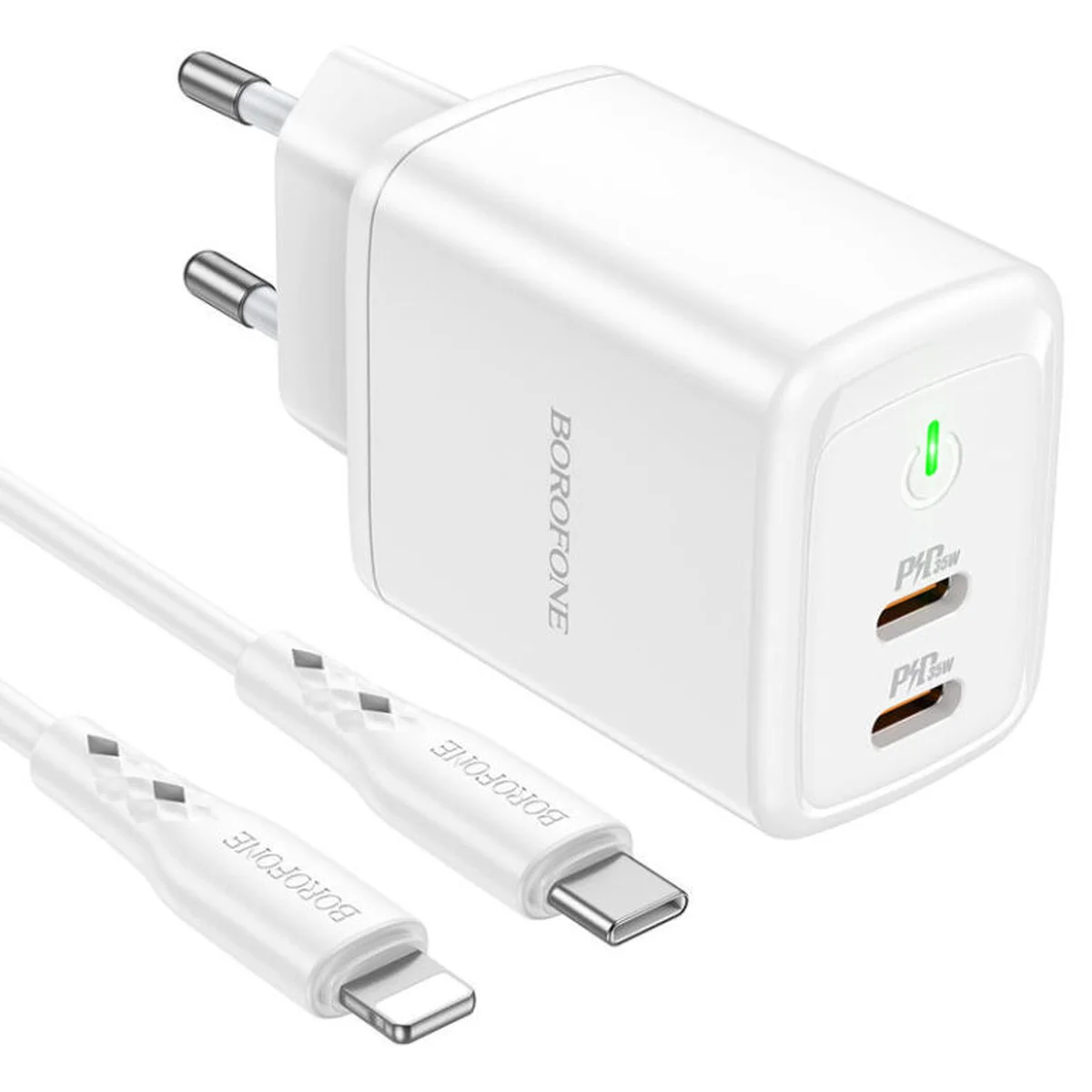 СЗУ Borofone BN9 PD35W (2Type-C) + Type-C to Lightning White