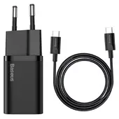 СЗУ Baseus Super Si Quick Charger 1C 25W + Cable Type-C to Type-C 3A (1m) Чорний