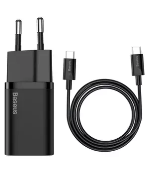 СЗУ Baseus Super Si Quick Charger 1C 25W + Cable Type-C to Type-C 3A (1m) Черный