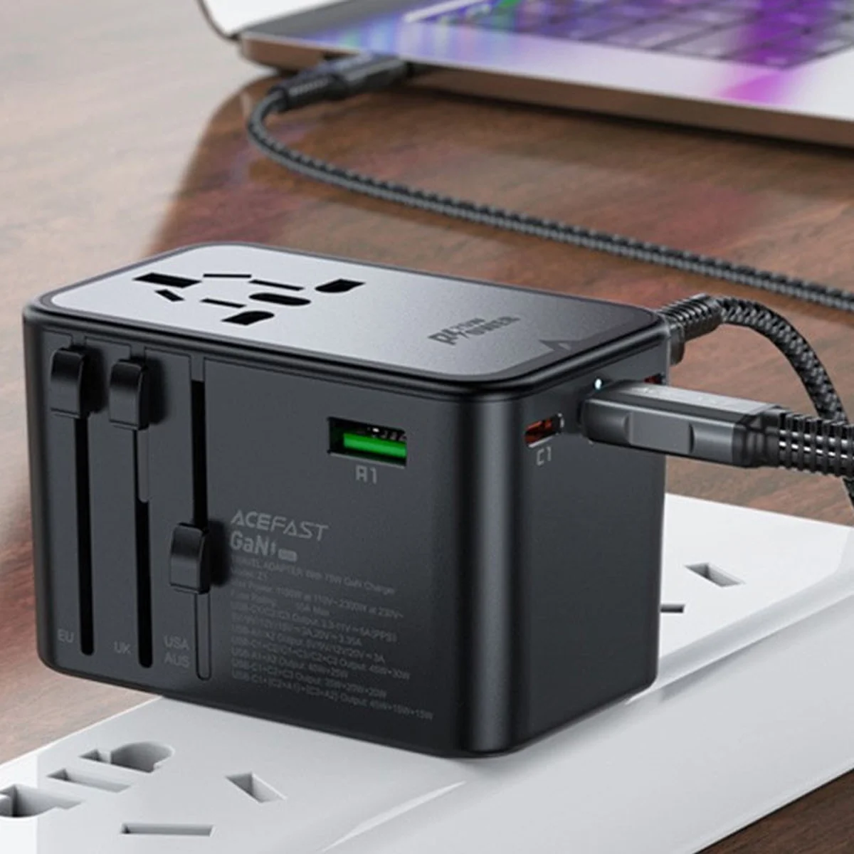 СЗУ Acefast Z1 PD75W GaN (3*USB-C+2*USB-A) Black gray