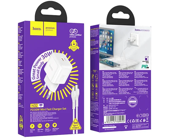 СЗУ Hoco N32 Glory PD30W Type-C to Type-C White