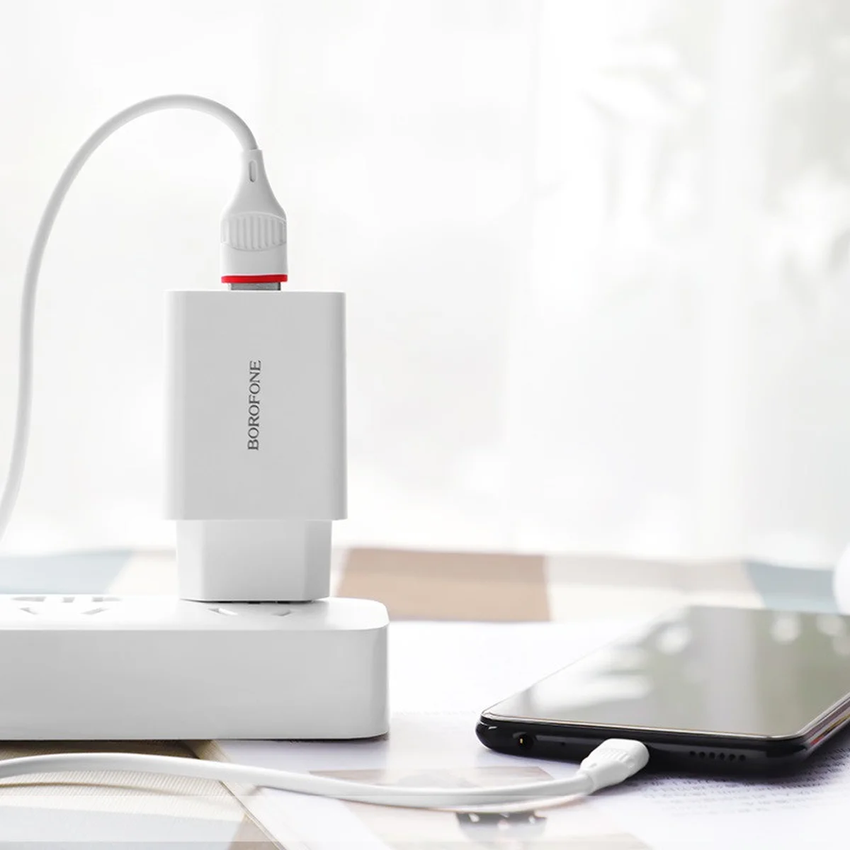 СЗУ Borofone BA21A Long journey QC3.0 (1USB/3A) + MicroUSB Белый