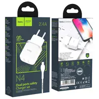 СЗУ Hoco N4 (2USB/2.4A) + Lightning Белый