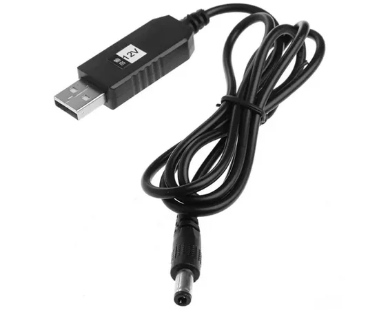 Кабель питания для роутера/модема USB-DC 12V (с преобразователем) Черный