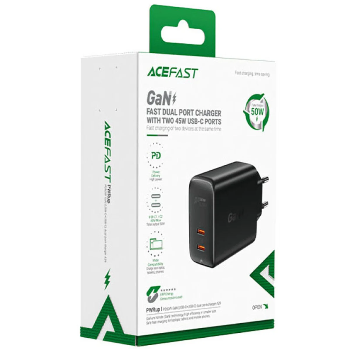 СЗУ Acefast A29 PD50W GaN (USB-C+USB-C) dual port Black